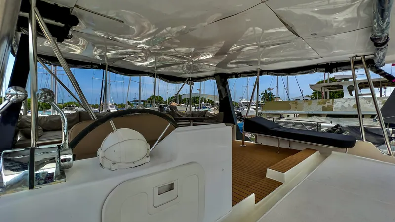 Slide: The Image of 2017 Fountaine Pajot Ipanema 58 Power Catamaran interior with helm and seating area. - 31
