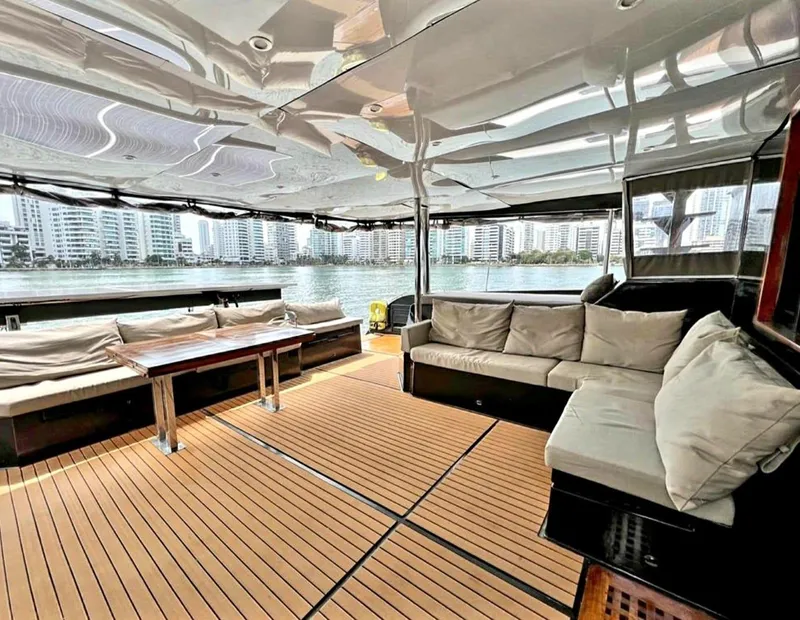 Slide: The Image of Spacious deck of 2017 Fountaine Pajot Ipanema 58 Power Catamaran with waterfront view. - 41