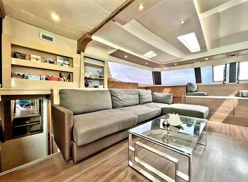 Slide: The Image of Luxurious interior of 2017 Fountaine Pajot Ipanema 58 Power Catamaran with modern furnishings. - 48