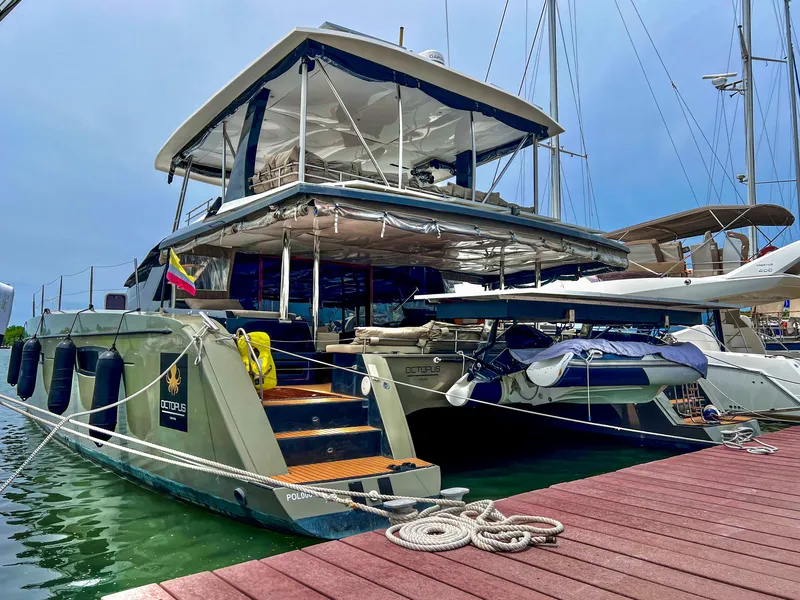 Slide: The Image of 2017 Fountaine Pajot Ipanema 58 Power Catamaran docked at marina. - 6