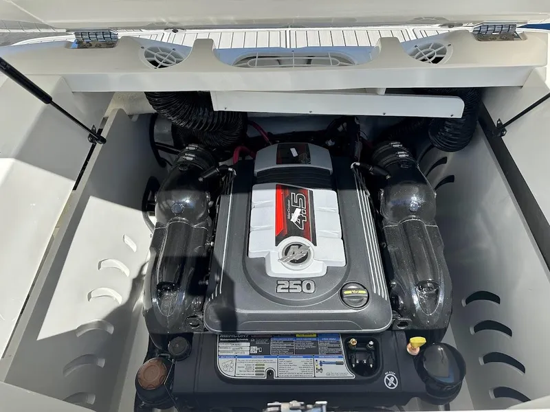 Slide: The Image of 2024 Sea Ray SPX 230 boat engine compartment with 250 horsepower engine. - 29