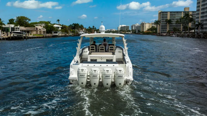 Slide: The Image of Boston Whaler 420 Outrage 2016 cruising on a scenic waterway. - 14