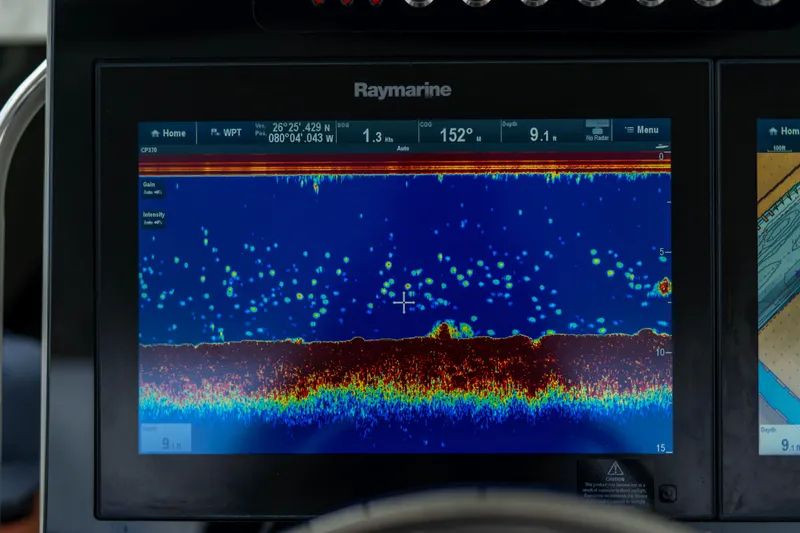 Slide: The Image of Raymarine fishfinder display on 2016 Boston Whaler 420 Outrage boat. - 28