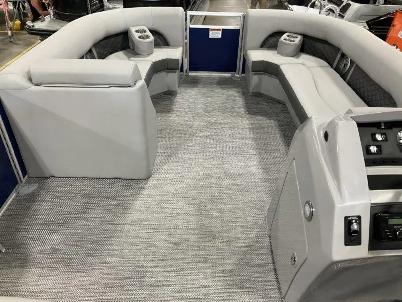 Slide: The Image of 2023 Bennington 23 LSB pontoon boat interior with spacious seating and modern design. - 7