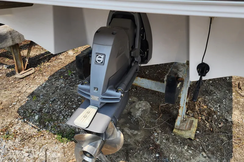 Slide: The Image of 2017 Regal 22 FasDeck boat propeller and stern drive on a trailer. - 34