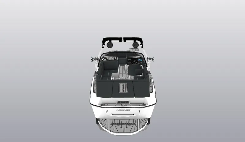 Slide: The Image of 2024 Moomba Max boat, rear view, showcasing spacious seating and modern design. - 3