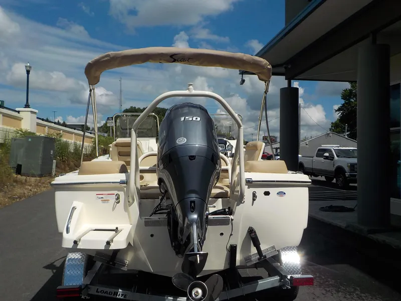 Slide: The Image of 2024 Scout 195 Sport Dorado boat with Yamaha 150 engine on trailer. - 9