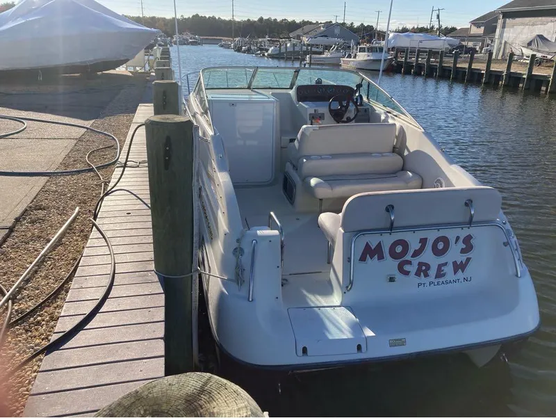 Slide: The Image of 2000 Crownline 268 boat docked at marina, Mojo's Crew on stern, Pt. Pleasant, NJ. - 10