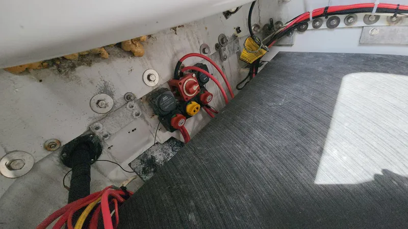 Slide: The Image of Electrical wiring and components inside a 2005 Yellowfin 31 boat. - 31