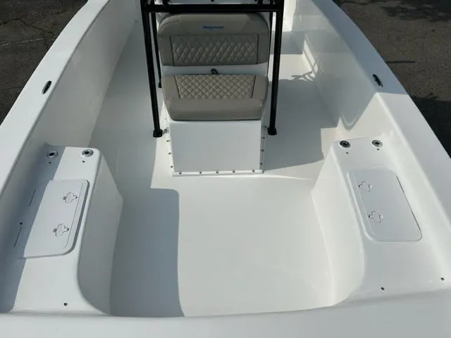 Slide: The Image of 2024 Savannah SS21 boat interior with seating and storage compartments. - 15