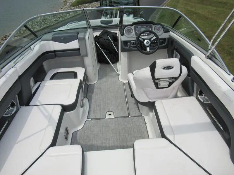 Slide: The Image of 2020 Vortex 203 VR boat interior with seating and steering console. - 10