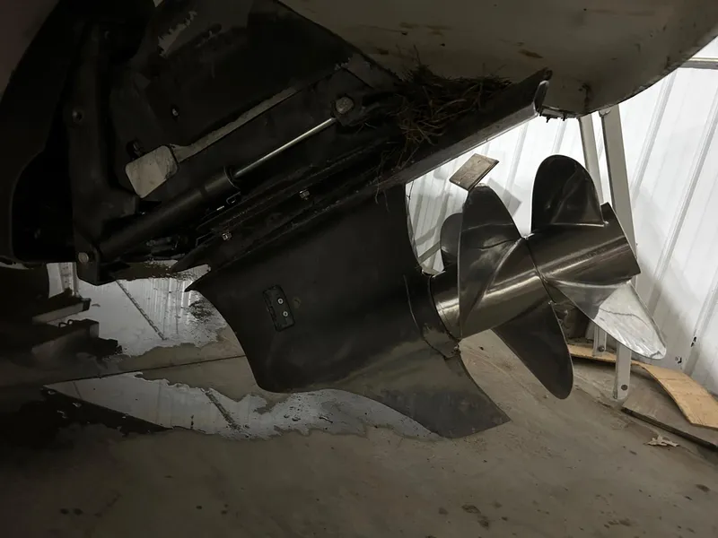 Slide: The Image of Close-up of 2008 Four Winns 262 boat propeller in a garage. - 1
