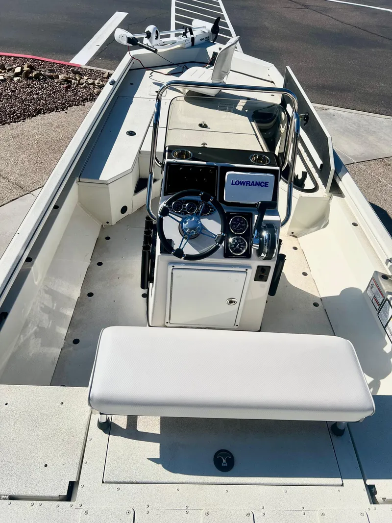Slide: The Image of 2023 Ranger RB200 boat interior with steering console and Lowrance electronics. - 3