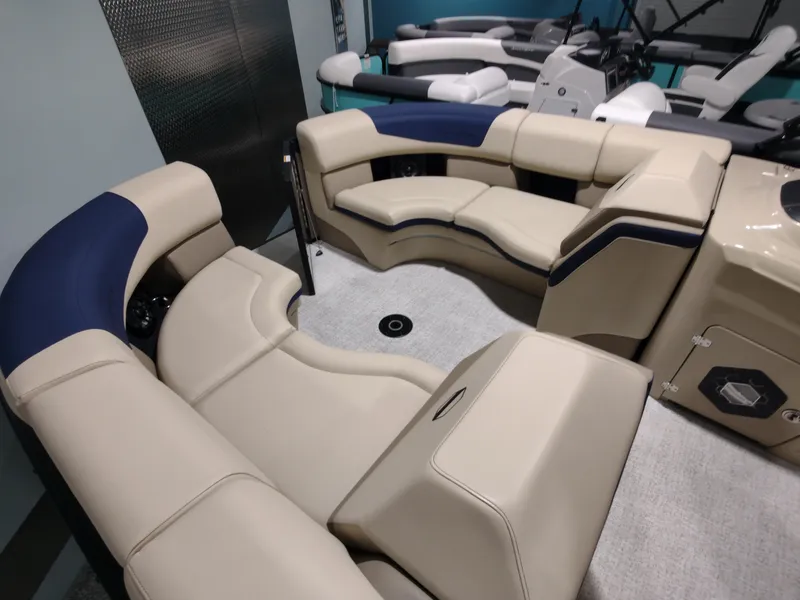 Slide: The Image of Luxurious seating area of the 2024 South Bay 523E 2.75 pontoon boat. - 8