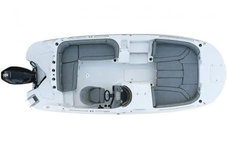 Slide: The Image of Top view of 2022 Stingray 212SC boat with seating and outboard motor. - 2