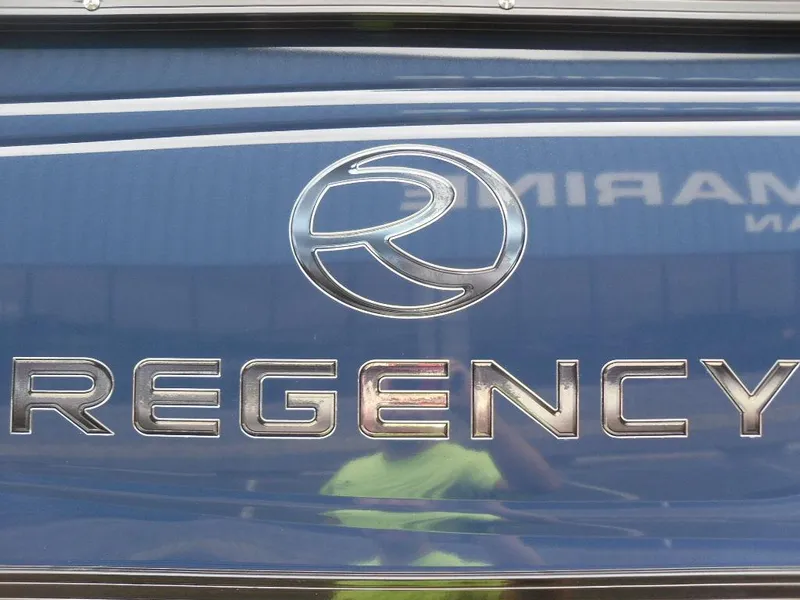 Slide: The Image of 2024 Regency 250 DL3 logo on blue background, showcasing sleek design. - 13