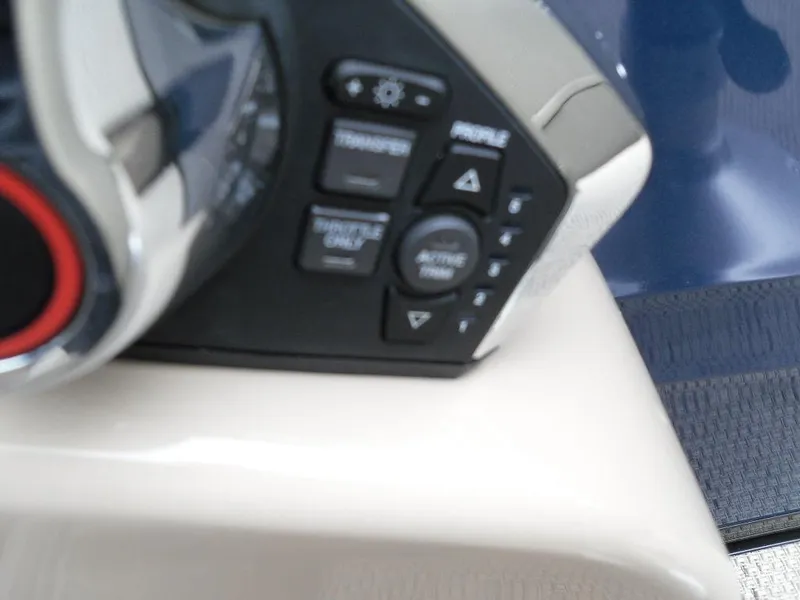 Slide: The Image of Control panel of 2024 Regency 250 DL3 boat with various buttons and dials. - 30