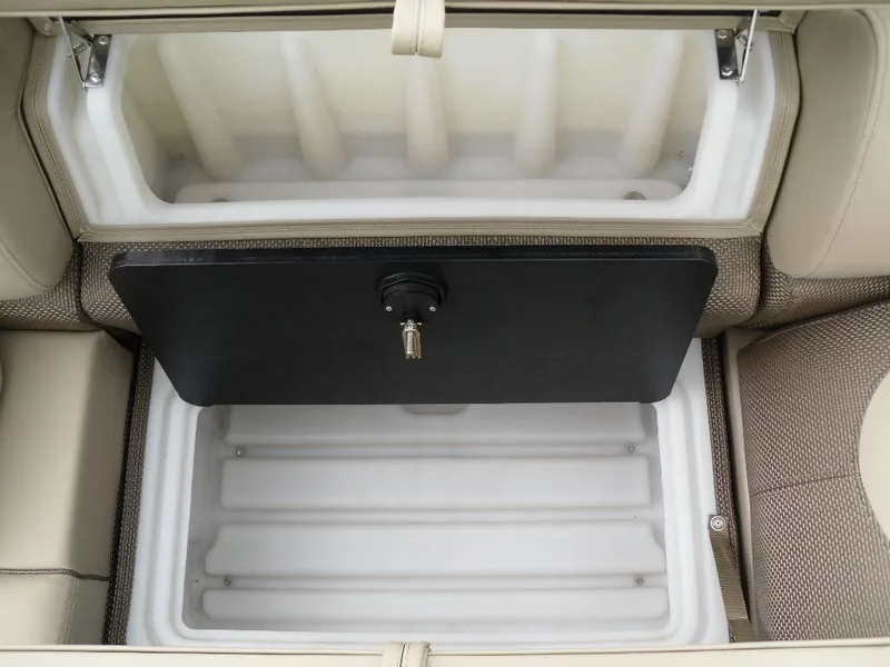 Slide: The Image of 2024 Regency 250 DL3 storage compartment with open lid, showcasing spacious interior. - 34
