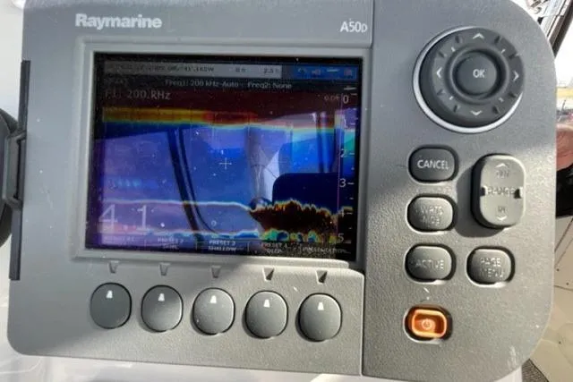 Slide: The Image of Raymarine A50 display on 2000 Silverton 392 Motor Yacht, showing sonar data. - 15