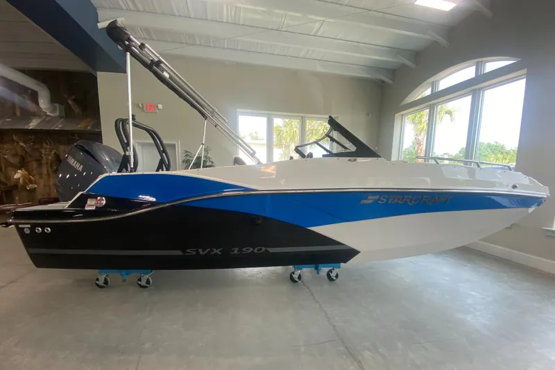 The Image of 2024 Starcraft SVX 190 boat displayed indoors. - 0