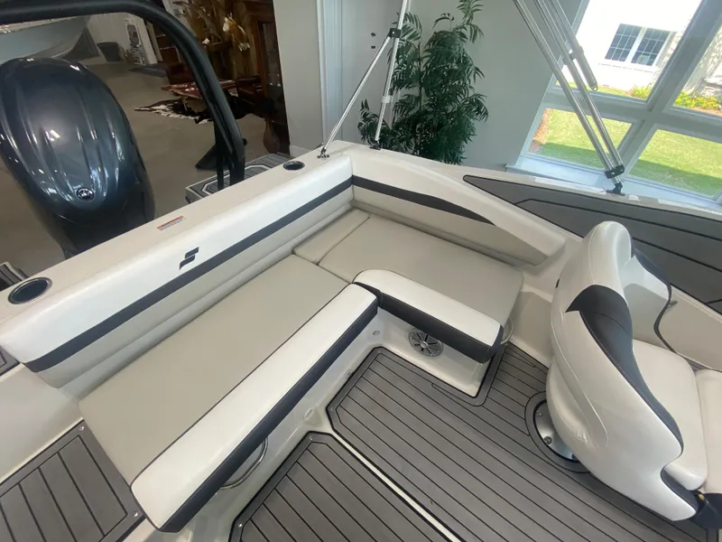 Slide: The Image of 2024 Starcraft SVX 190 boat interior with white and gray seating. - 6