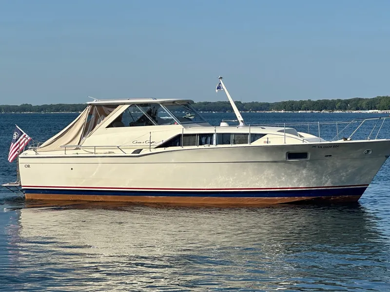 Slide: The Image of 1968 Chris-Craft 35 Commander on calm water. - 3