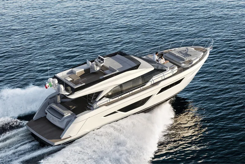 Slide: The Image of 2024 Ferretti Yachts 580 cruising on open water. - 1