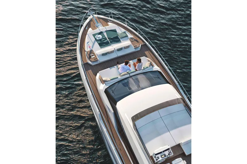 Slide: The Image of Aerial view of 2024 Ferretti Yachts 580 luxury yacht on the water. - 3