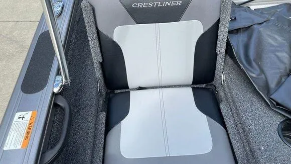 Slide: The Image of Crestliner 1750 Fish Hawk 2023 boat seat with gray and black upholstery. - 8