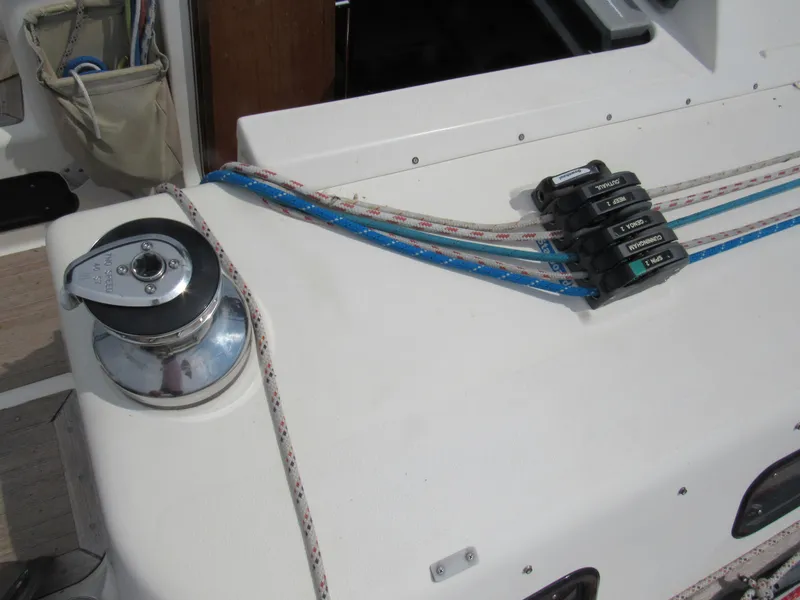 Slide: The Image of Deck of 2000 X-Yachts X-412 with winch and rope clutches. - 21