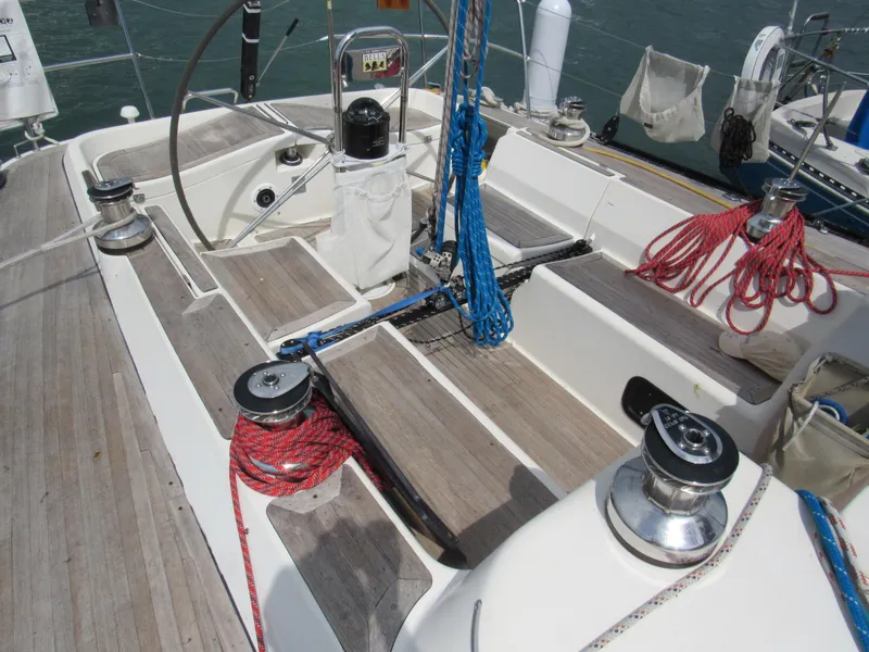 Slide: The Image of Cockpit of 2000 X-Yachts X-412 sailboat with ropes and winches. - 28
