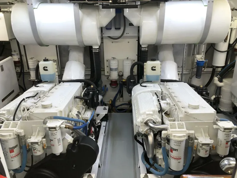 Slide: The Image of Engine room of a 1972 Trumpy 72 Houseboat with dual engines. - 31
