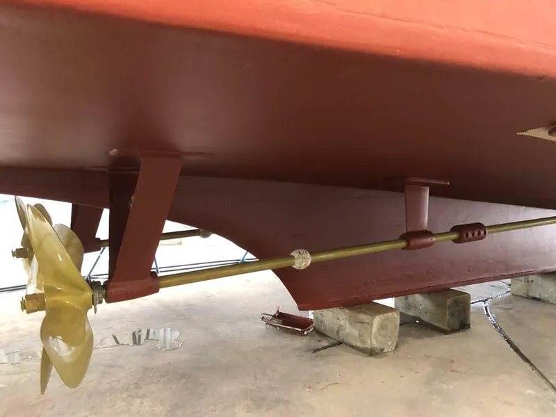 Slide: The Image of Close-up of 1972 Trumpy 72 Houseboat propeller and shaft. - 9