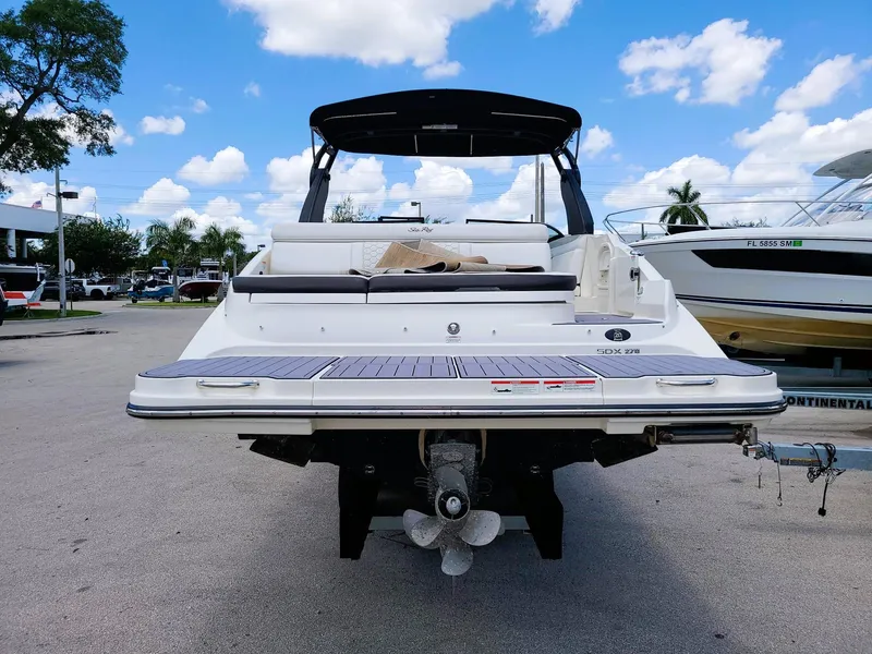 Slide: The Image of 2018 Sea Ray 270 SDX boat rear view with swim platform. - 2