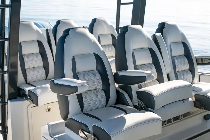 Slide: The Image of Luxurious seating on the 2022 World Cat 400CC-X boat. - 8