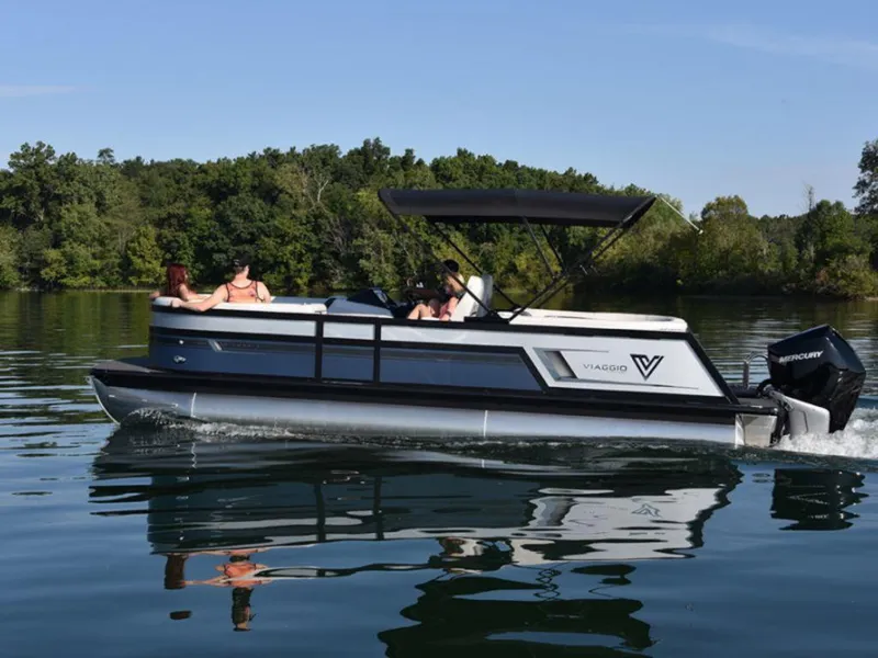 Slide: The Image of 2022 VIAGGIO by Misty Harbor Diamante U D23U pontoon boat on a lake. - 9