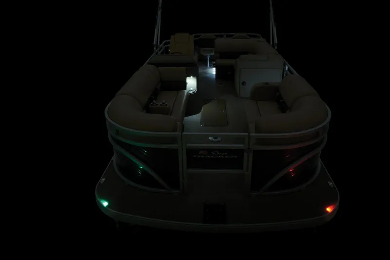 Slide: The Image of 2024 Sun Tracker SportFish 22 XP3 pontoon boat with interior lighting. - 19