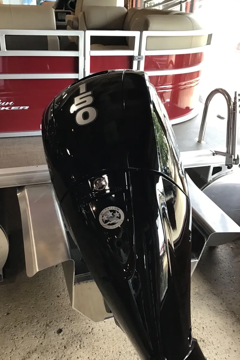 Slide: The Image of 2024 Sun Tracker Party Barge 22 RF XP3 with powerful 150 HP outboard motor. - 5