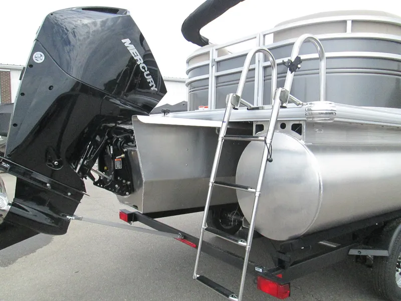 Slide: The Image of 2024 Sun Tracker Party Barge 22 XP3 pontoon boat with Mercury outboard motor. - 2