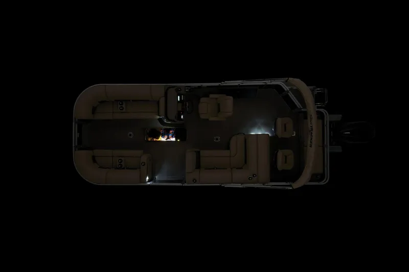 Slide: The Image of Top view of 2024 Sun Tracker SportFish 22 XP3 pontoon boat at night. - 11
