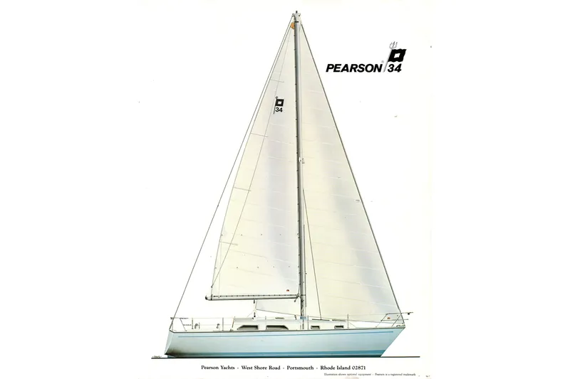 Slide: The Image of 1984 Pearson 34 sailboat illustration, showcasing sleek design and full sail, by Pearson Yachts. - 21