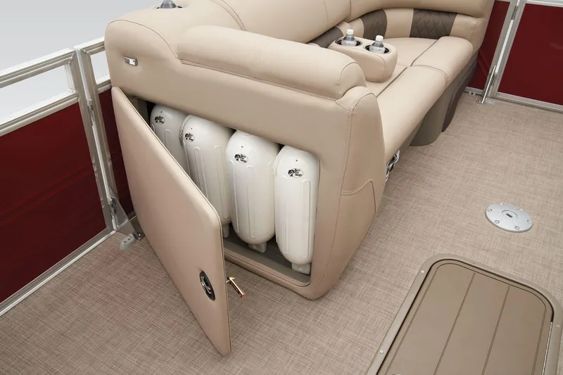 Slide: The Image of 2024 Sun Tracker Party Barge 22 XP3 storage compartment with fenders. - 22