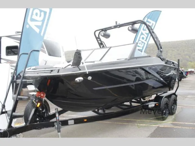 Slide: The Image of 2024 Heyday H20 boat on trailer, black exterior, displayed outdoors. - 3