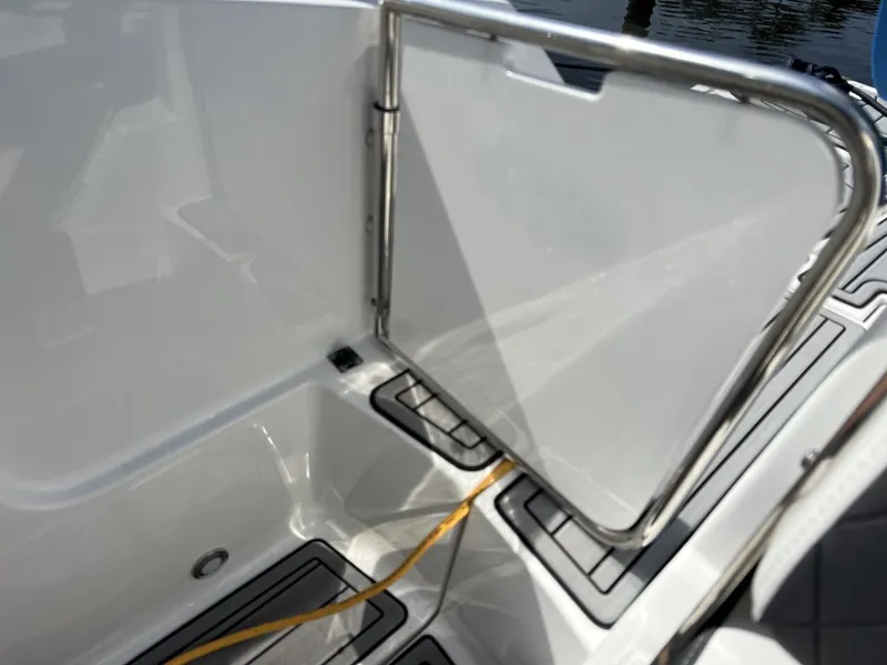 Slide: The Image of Monterey M-45 2022 boat interior with open gate and yellow cable. - 16