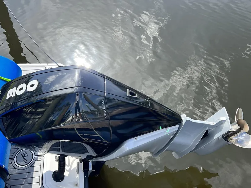 Slide: The Image of Monterey M-45 2022 outboard motor on a boat in water. - 8