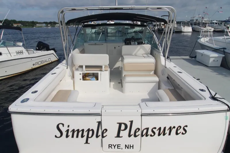 Slide: The Image of 2001 Tiara Yachts 2900 Coronet boat named "Simple Pleasures" docked in Rye, NH. - 15