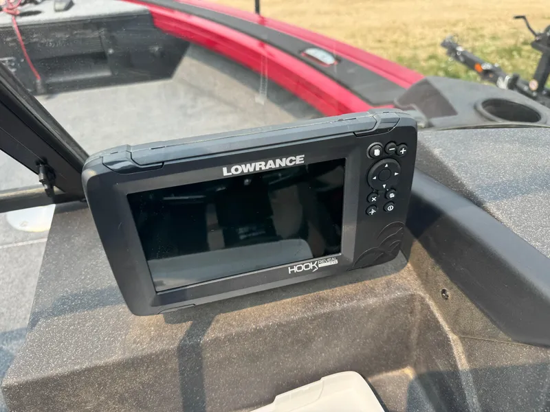 Slide: The Image of Lowrance Hook fish finder on 2023 Tracker Targa V-18 WT boat dashboard. - 10