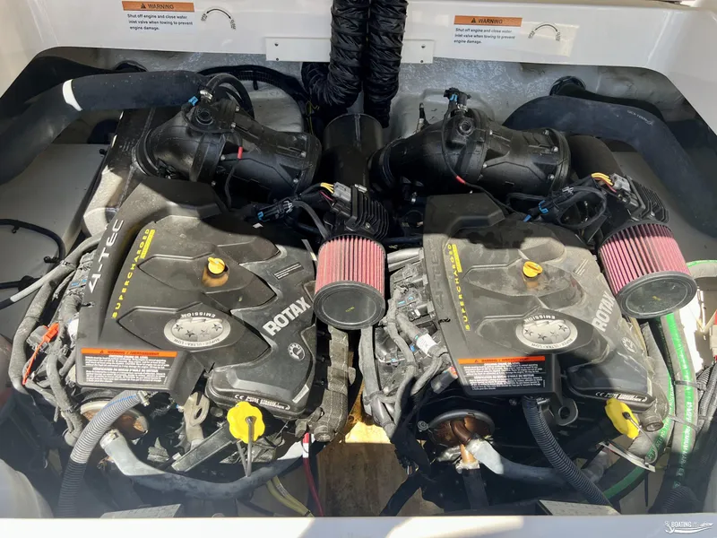 Slide: The Image of 2019 Chaparral Vortex 223 VRX engine compartment with dual Rotax engines. - 8