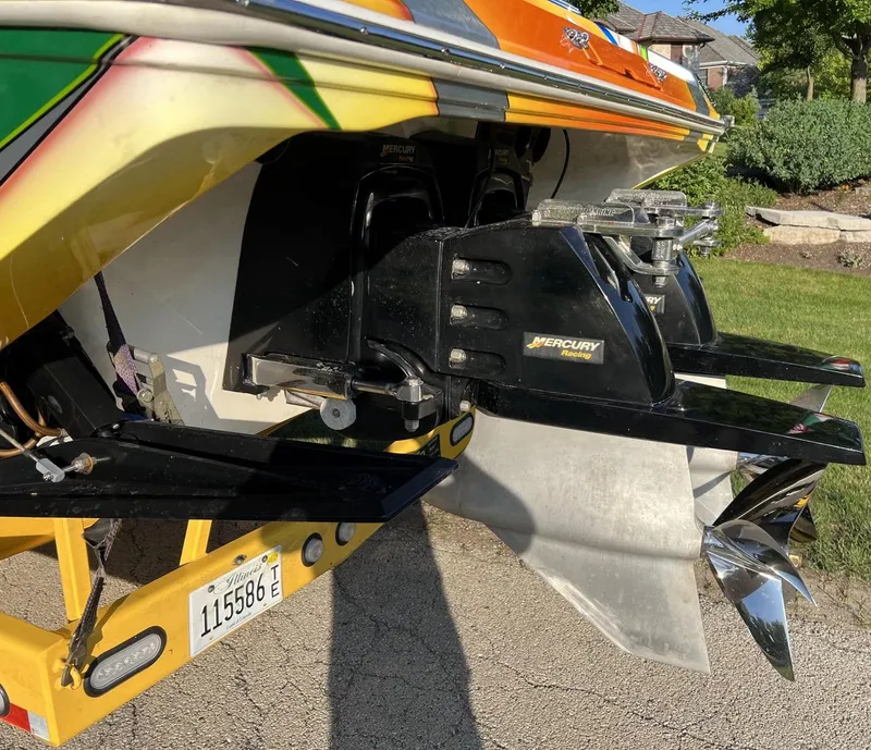 Slide: The Image of Close-up of 2007 Fountain 42 Lightning boat with Mercury outdrives. - 10