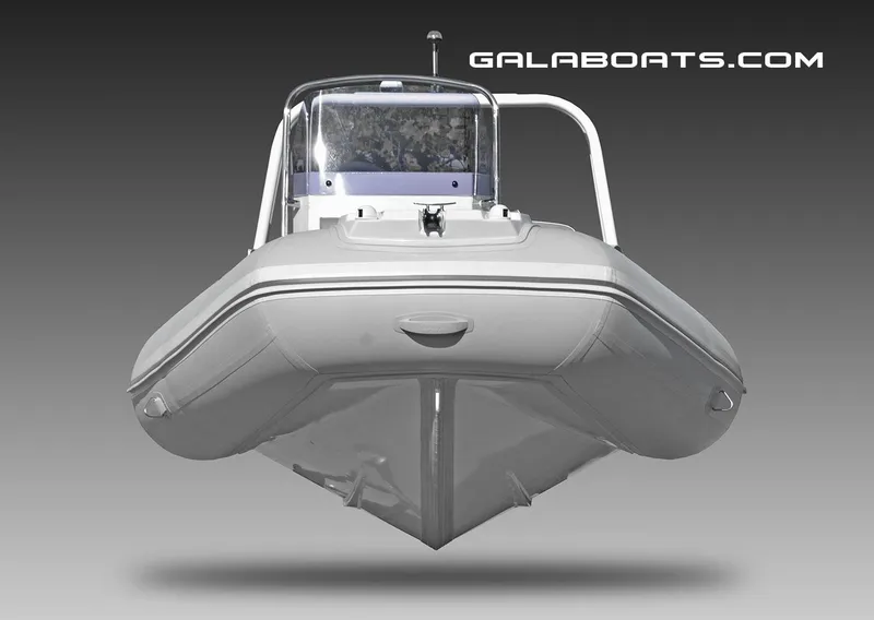 Slide: The Image of Front view of 2025 Gala A450 inflatable boat with windshield, galaboats.com. - 3